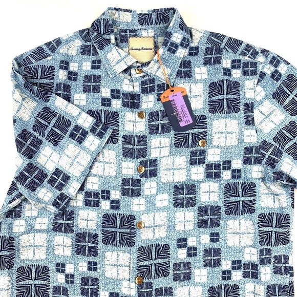 Tommy Bahama Camp Shirt Isla Tiles Fresh Air Silk - Picture 1 of 6